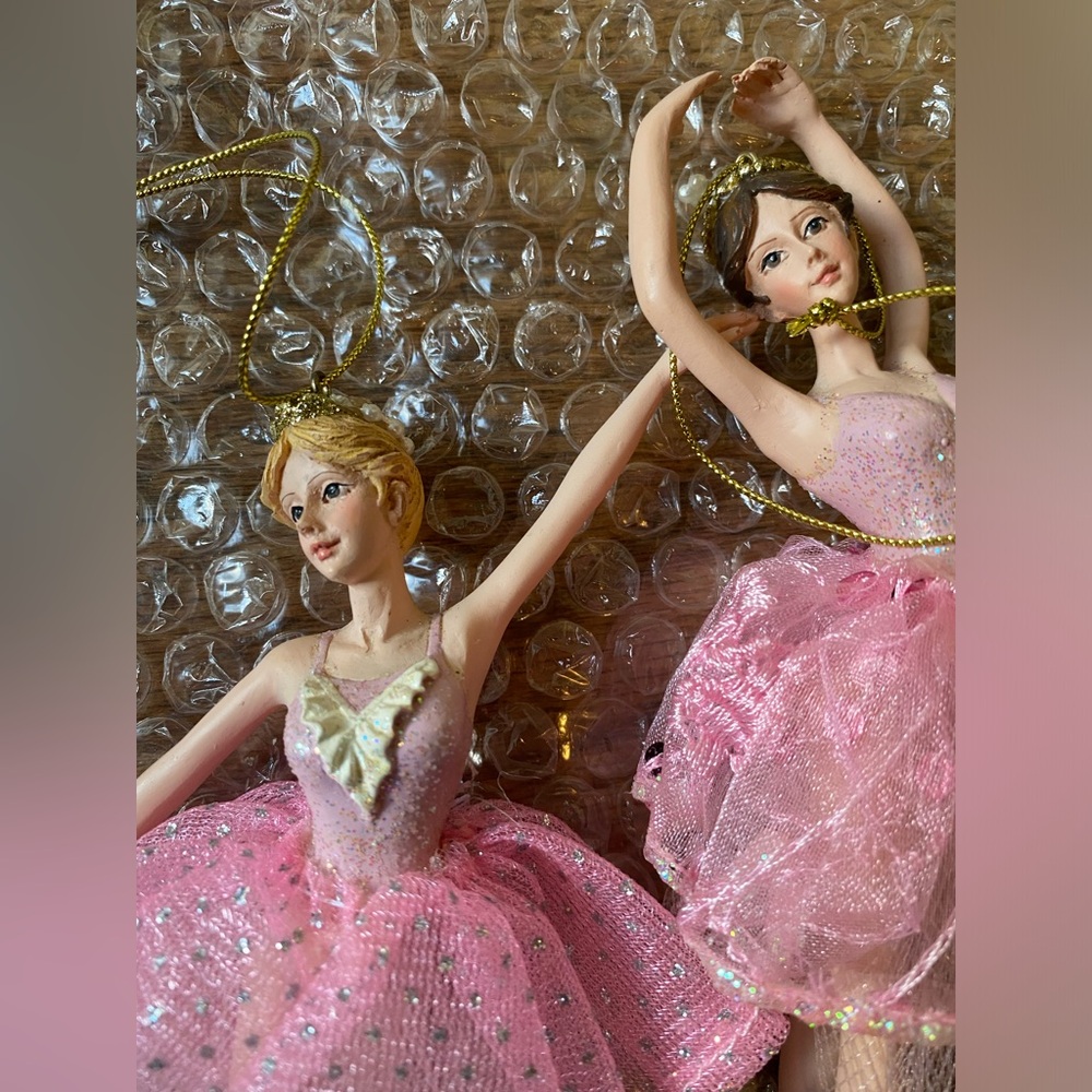 Pretty Pink Dancing Ballerina Bundle Christmas Ornaments Blonde Brunette - Picture 2 of 4